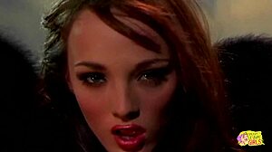 beautiful brunette in costume gets tight pussy fucked by big sex toy