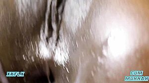 Couple ejaculates inside black ass with dripping creampie in missionary