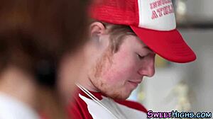 The uniformed teen coed received a facial in high definition.