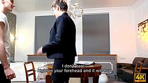 tutor with short hair whispers, 'ready for our unforgettable affair in stockings?'