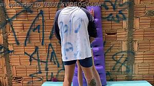 Naughty young Latina girl gets hand sucked in ass with sex toy in public!