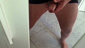 Solo home alone flashes ass and cums on huge cock