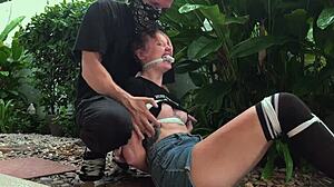 I punished her by tickling her feet outdoors