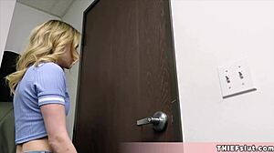 extra cute blonde shoplifter punished hard in garage