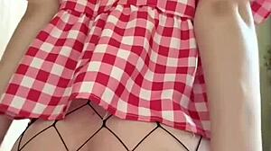 Innocent Girl Plays with Big Dildo Through Pantyhose Until She Cums?