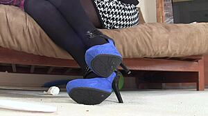 Beautiful latina patient shows off suede shoes in doctor's office