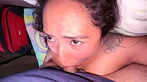 latina teen sucks cock and cums on tits