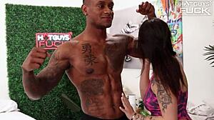 black athlete model meets young teen model with big tits