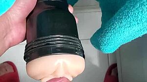 Damn! Black cock slams fleshlight hard after a cold shower!
