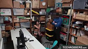 I witnessed a hot girl shoplifter in lingerie getting caught and handled by the guard at the office.