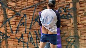 Naughty young Latina girl gets hand sucked in ass with sex toy in public!