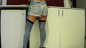 Latina Brunette Eats Banana Then Sucks Big Cock in Kitchen