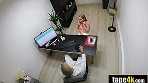 stunning hungarian redhead trades debt for deepthroat on desk