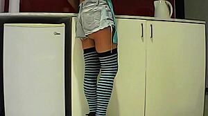 Latina Brunette Eats Banana Then Sucks Big Cock in Kitchen