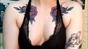 Stunning Tattooed Mistress Edges Friend's Cock in BDSM Session