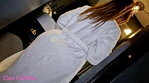 Cleo Cadillac Waits Oiled And Wet For Husband's Big Cock