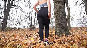 i can’t stop staring at this fit milf teasing in tight black leggings outdoors. her sexy ass in spandex drives me wild!