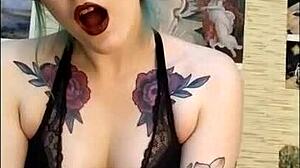 Stunning Tattooed Mistress Edges Friend's Cock in BDSM Session