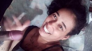 Greedy brunette enjoys her favorite treats eagerly