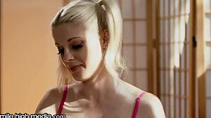Milehigh blonde milf with big tits teaches young lesbian massage tricks