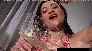 Piss spitting sweetie plays solo with toys in close-up squirt scene. Her puffy lips steal the show.