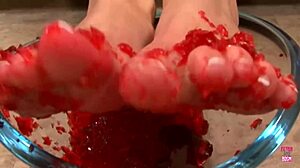 In this story, a lucky guy gets footjob, handjob, and blowjob from cute brunette babe.