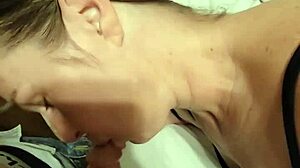 sexy wife teases husband with blowjob then he bends her over bed and cums on ass