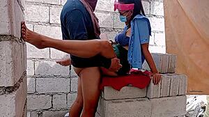 Pinay teen student exhibitionist flashing and hard fucked by construction workers close up