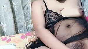 i love this housewife in bikini masturbating with a dildo, her big tits bouncing