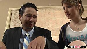 Tranny babysitter Amy Daly consoles the sad one with anal, blowjob, and assfucking.