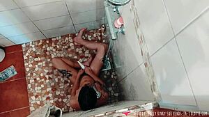 French Brunette Amateur Takes Shower Voyeuristically