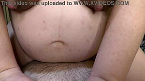 Dominant wife with big pregnant belly rides cowgirl