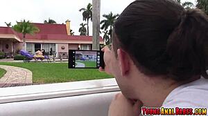 Sunbathing babe Kimber Woods gets ass fucked by voyeur