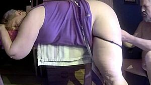 59yo slutwife bent over for dildo closeup.