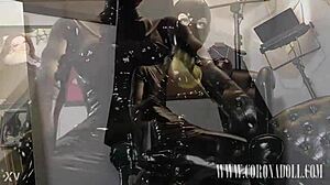 Self-Bondage In Latex Catsuit With Gas Mask