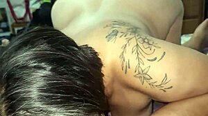 I grab my wet stepmother in lingerie while she cleans, slapping her big tits.