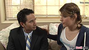 Tranny babysitter Amy Daly consoles the sad one with anal, blowjob, and assfucking.