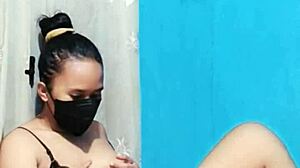 i love this housewife in bikini masturbating with a dildo, her big tits bouncing