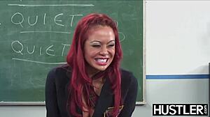 mia lelani fingering her ass while riding big cock in cowgirl position with redhead charm