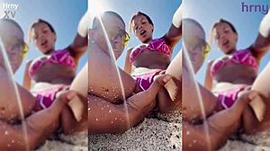 Sexy Latina college girl fingered on beach
