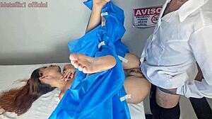 The gynecologist fucks the patient during the medical examination in the hospital