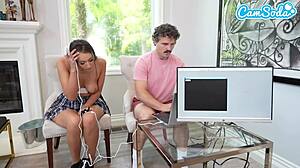 Natural busty brunette fails lie detector test on webcam