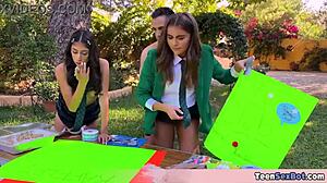 Cute teen in uniform gets free pussy stand at university