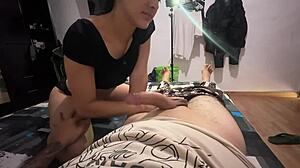 The young university girl gives a great blowjob, leading to doggystyle with big ass.