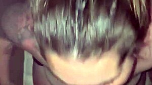 Sunburned girl gives deepthroat blowjob