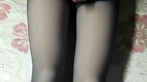 Asian Ladyboy Jerks Off In Pantyhose