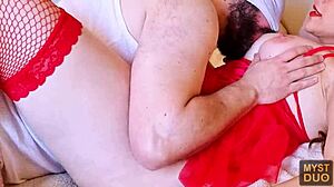 Myst duo cumming on the naughty stepmother's tits in lingerie