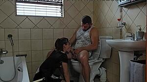 Petite Slut Sucking Cock on Toilet Facial Amateurs Sexy Fetish Cumshot Humiliation 1on1 Milf