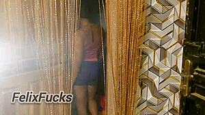 Two teen lesbians caught by stepbro, take turns sucking big cock