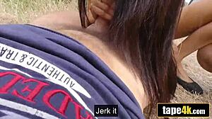 Hot brunette girlfriend turns slut for cash while boyfriend watches her get fucked outdoors